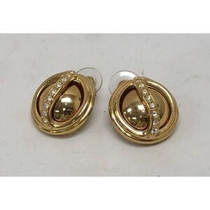 Vintage Joan Rivers Gold paved rhinestone Earrings Caged design